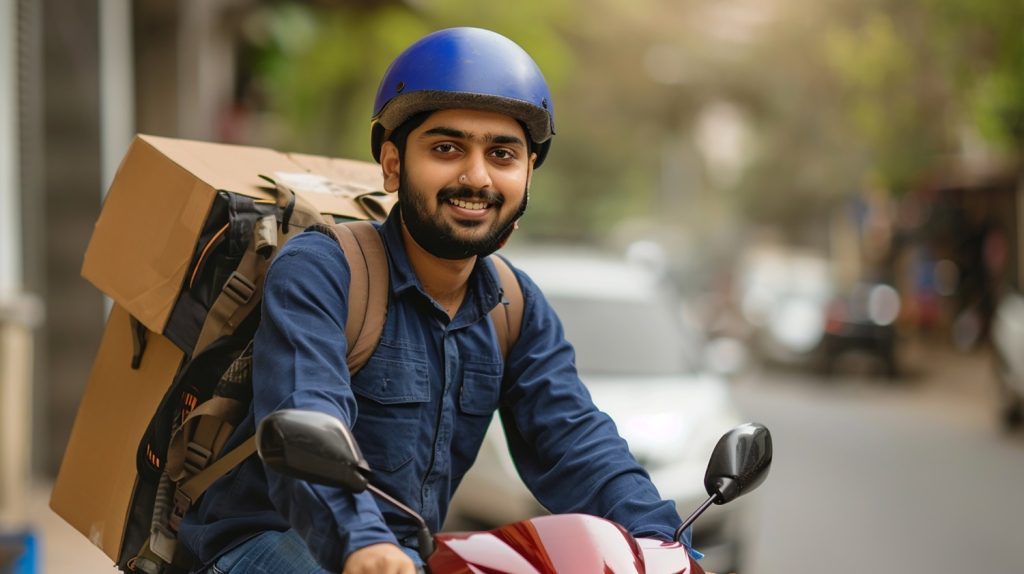 young indian delivery boy with parcel road 1